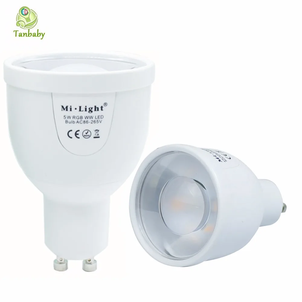 

Tanbaby spot light Mi Light 2.4G 85-265V GU10 5W RGB CW LED Bulb Bablle Lamp Wireless Brightness Color Dimmable Lighting