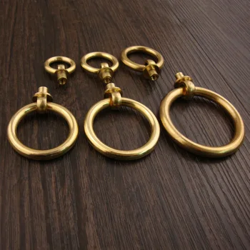 

Vintage Brass Round Ring Door Pull Handles Cabinet Dresser Drawer Knobs Single Hole Handle Screws,Chinese Furniture Hardware,6Pc