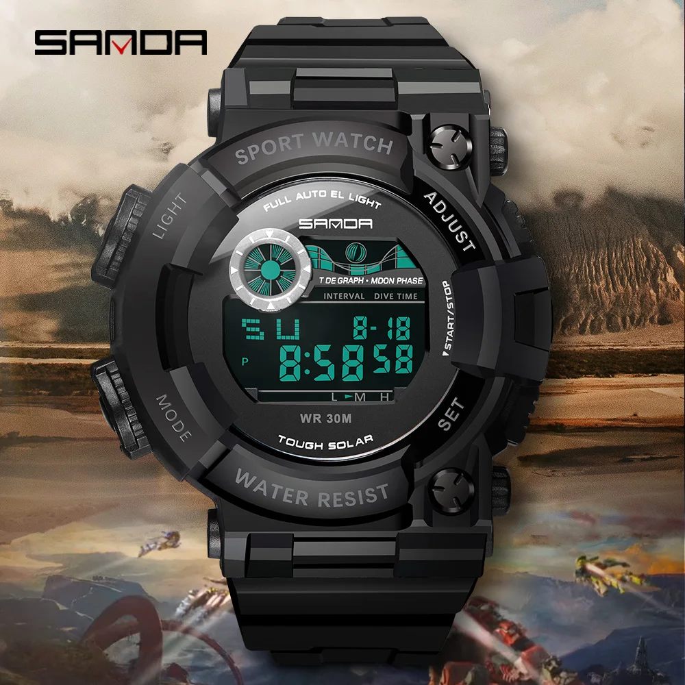 SANDA New Sports Men's Watches Top Brand Luxury Military Quartz Watch Men Waterproof S Shock Clock relogio masculino