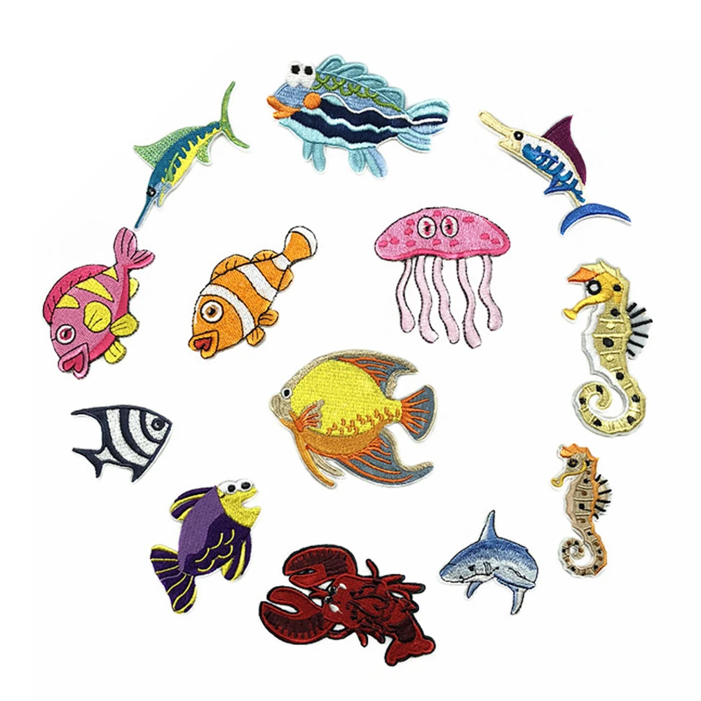 Ocean Fish Embroidery Cloth Patches Kidswear Cloth Apparel Bags Decorations Subsidies D-006