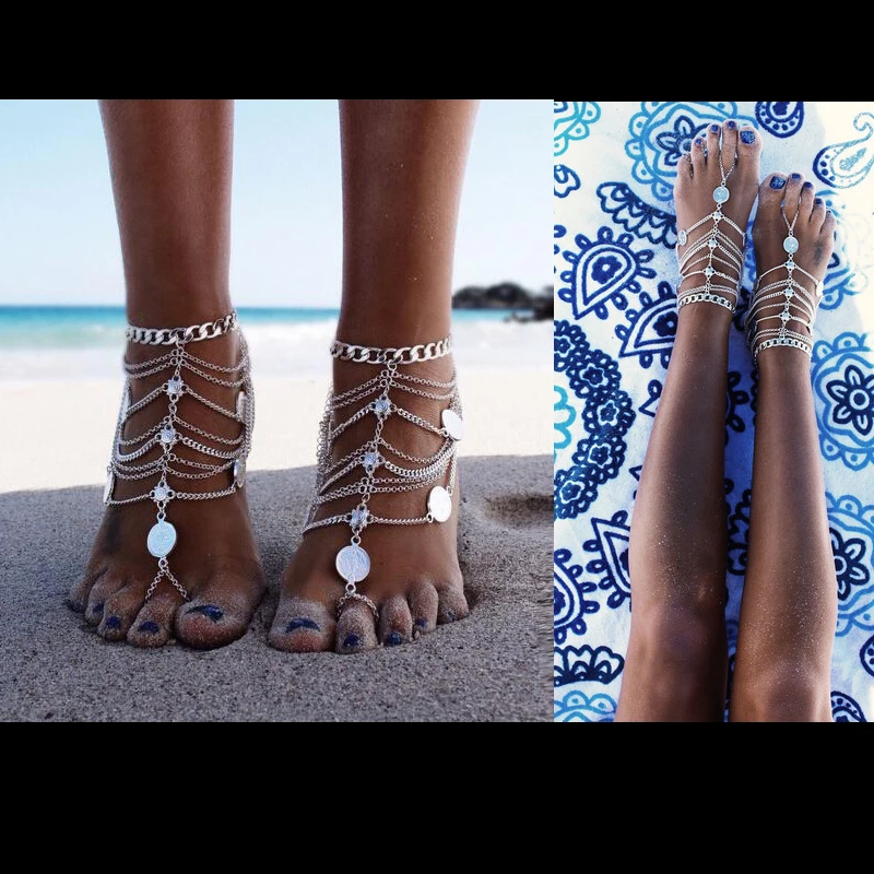 Bohemian Multi Layers Indian Coin Women's Anklet Foot Bracelet Barefoot Sandals Chain Strap Beach Accessories Jewelry For Women Bohemian Multi Layers Indian Coin Women's Anklet Foot Bracelet Barefoot Sandals Chain Strap Beach Accessories Jewelry For Women