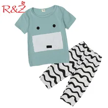 R&Z Baby Boys Clothes Set 2017 Summer New Cute Pig Paste Cartoon Short Sleeve Cotton T-shirt+Wave Shorts 2pcs Kids Clothing Suit