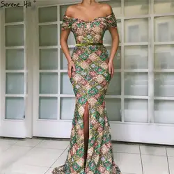 Новейший дизайн с открытыми плечами пикантные вечерние платья 2019 разноцветные блестки Роскошные блестящие вечерние платья Serene Hill LA60804