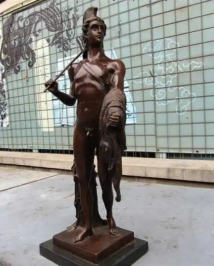 

25 INCH Greece Pure Bronze Copper Golden Fleece Man Art sculpture base Marble