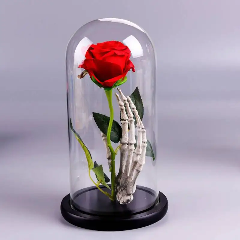 Подарок на день рождения, свадьбу, Красавица и чудовище, лепестки роз в стеклянном куполе на деревянной основе для рождества, подарки на день Святого Валентина, стекло
