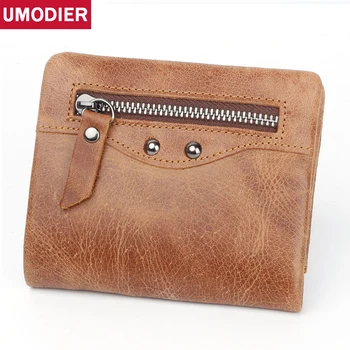 

UMODIER New Vintage Small Men Wallets Fashion RFID blocking Mini Pures Genuine Leather Coin Purse Pockets Mini Wallet