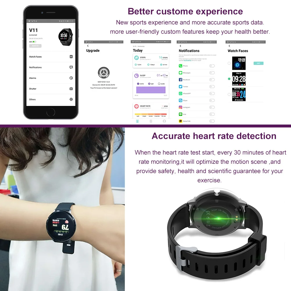V11 Smart watch IP67 Waterproof Heart Rate Blood Pressure oxygen monitor Activity tracker Fitness Bracelet for Men women V11 Smart watch IP67 Waterproof Heart Rate Blood Pressure oxygen monitor Activity tracker Fitness Bracelet for Men women