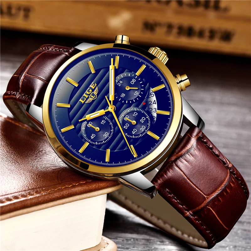 Men Watches Luxury Brand LIGE Multi Function Mens Sport Quartz Watch Man Waterproof leather Business Clock Male Wrist Watch