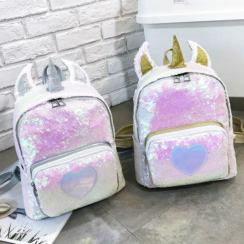 2 способа Блестки рюкзак с единорогом модная блестящая школьная книга сумка для девочек Милая Голограмма лазерная PU кожа путешествия Mochila