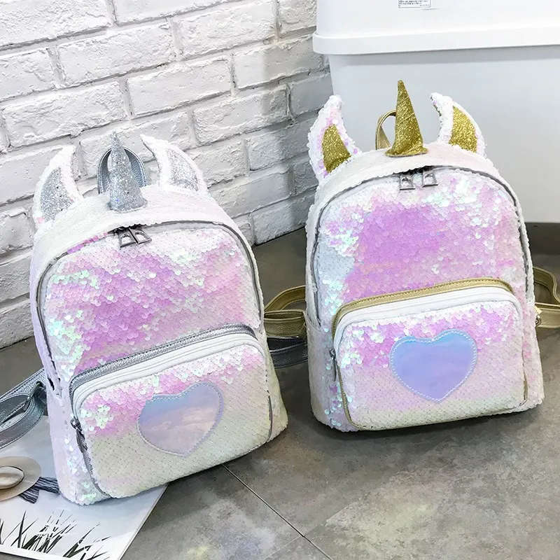 

2 Way Sequins Unicorn Backpack Fashion Glitter School Book Bag Girls Cute Hologram Laser PU Leather Travel Mochila