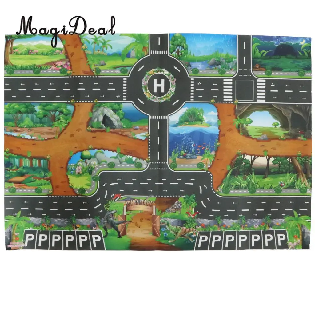 Kids Dinosaur World Road Traffic Play Mat Rug Toy Carpet Playmat Baby Children Developmental Car & Track Toy Gifts #B