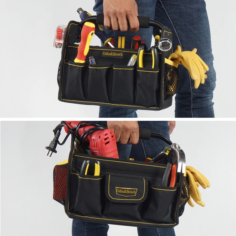 Odin&Bosch Cheap empty portable hardware mechanic us general open tool bag with metal hand