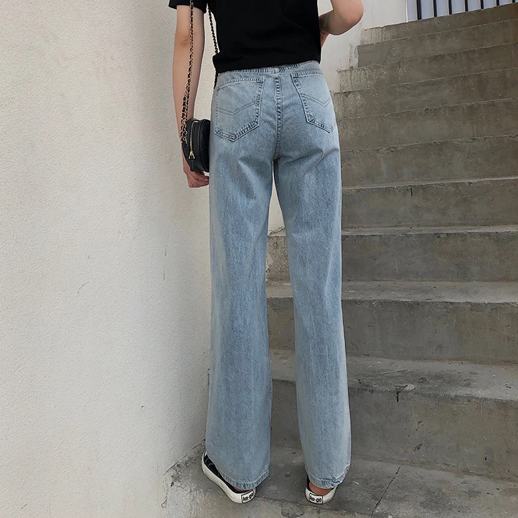 HziriP Vintage Female Chic Thin High Waist Slim Retro Loose Denim All Match Trousers Women New Straight Elastic Jeans Pants