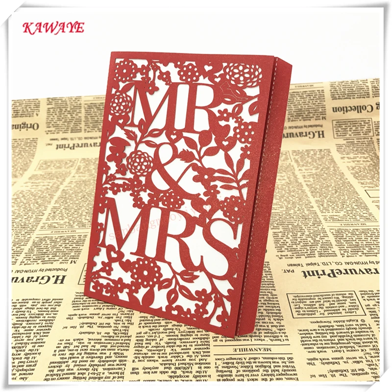 

44Pcs Romantic MR & MRS Cover Decoration Wedding Party Invitation Card Delicate Carved Envelope Dinner Invitation Cards 6ZH11