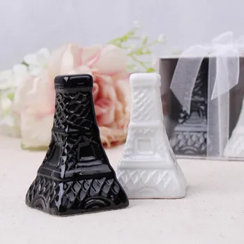 

Eiffel Tower Ceramic Salt and Pepper Shakers White Black Porcelain Shakers Kitchen Tools wedding Party Favors and Gifts 100pcs