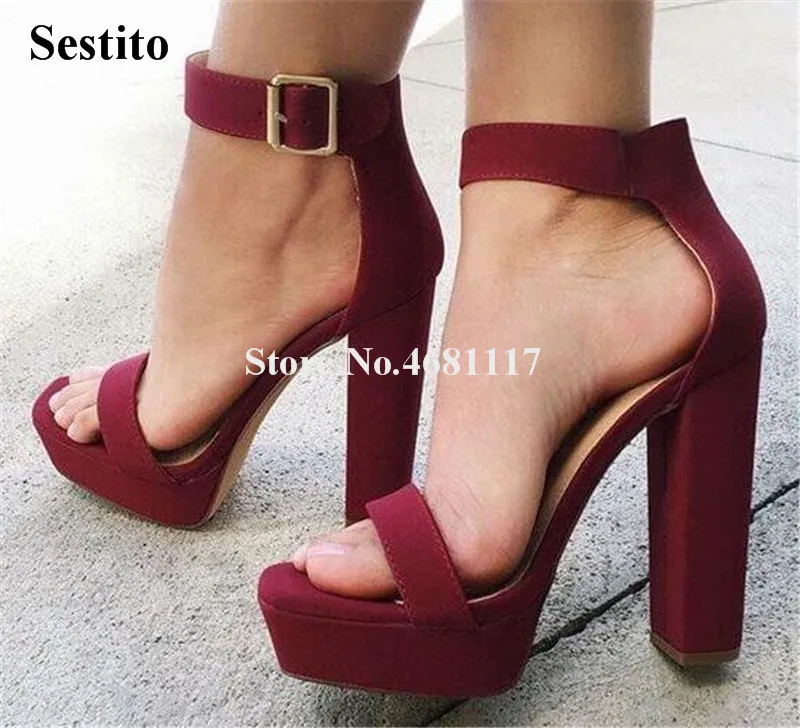 

Summer New Fashion Women Open Toe One Strap Suede High Platform Chunky Heel Sandals Ankle Strap Thick High Heel Sandals