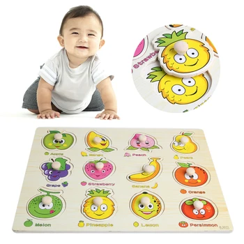 

Baby Children Fruit Wooden Attractive Early Learning Hand Puzzle Plate Toys Baby Gift