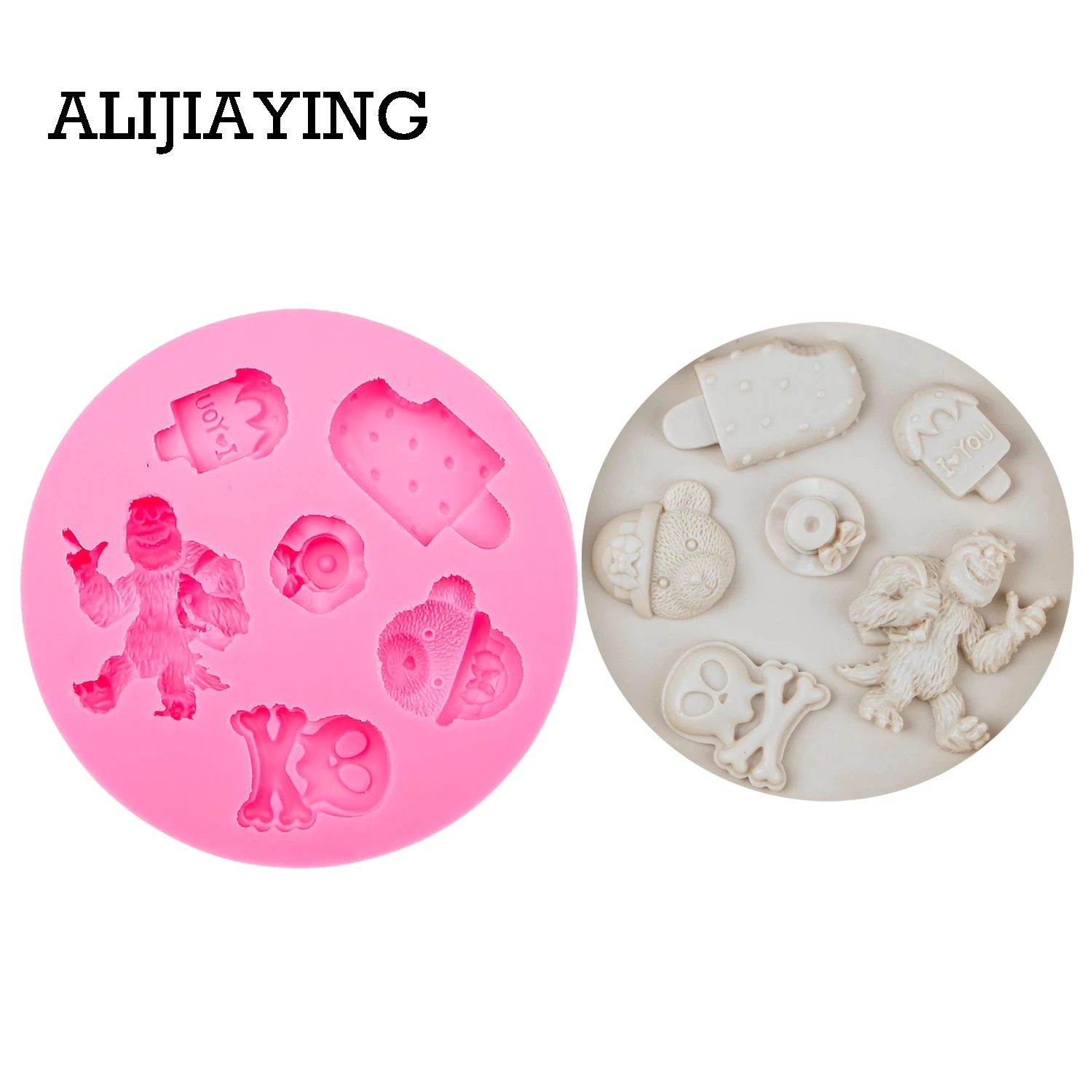 

M0488 1Pcs Bear skull Silicone Mold,Ice cream shape Sugarcraft Cake Decorating Tools,Fondant Chocolate Molds Cake Border Mould