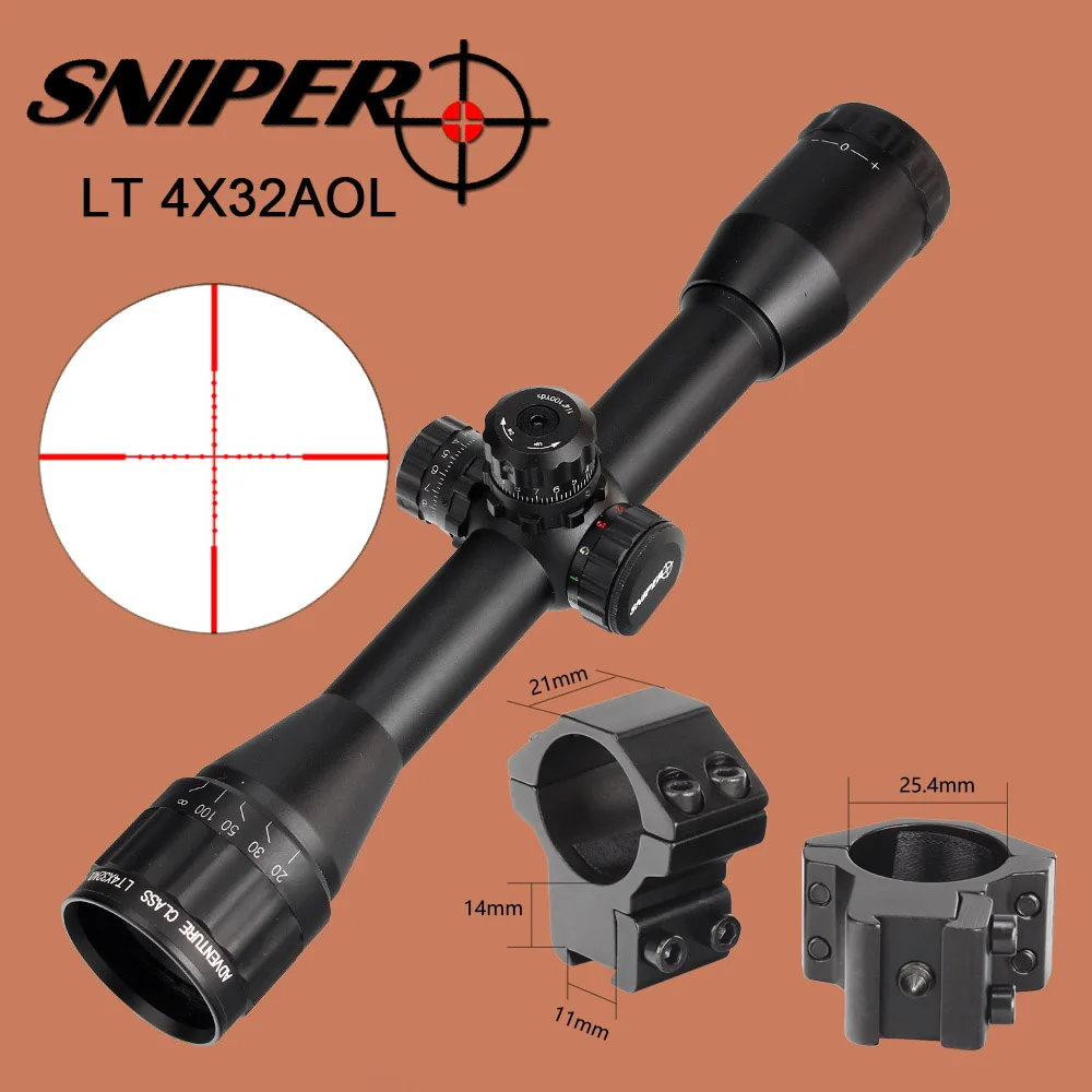 Снайпер LT 4X32AOL охотничий прицел 1 дюймов Mil Dot Wire сетка красный зеленый синий подсветка для тактических оптических прицелов прицел - Цвет: 25.4mm-Dovetail-SDZ