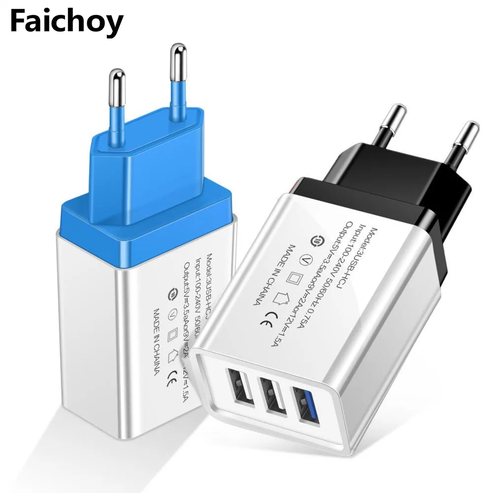 

5V/2A 3 Ports USB Charger EU/US Adapter traverl charger charging for apple iphone samsung xiaomi huawei chargers micro usb cable