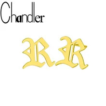 Chandler Top Sale nuevo 26 pendientes de letras mayúsculas R Stud pendiente para mujeres Vintage antiguo pequeño metalico pendientes de oro rosa Bijoux