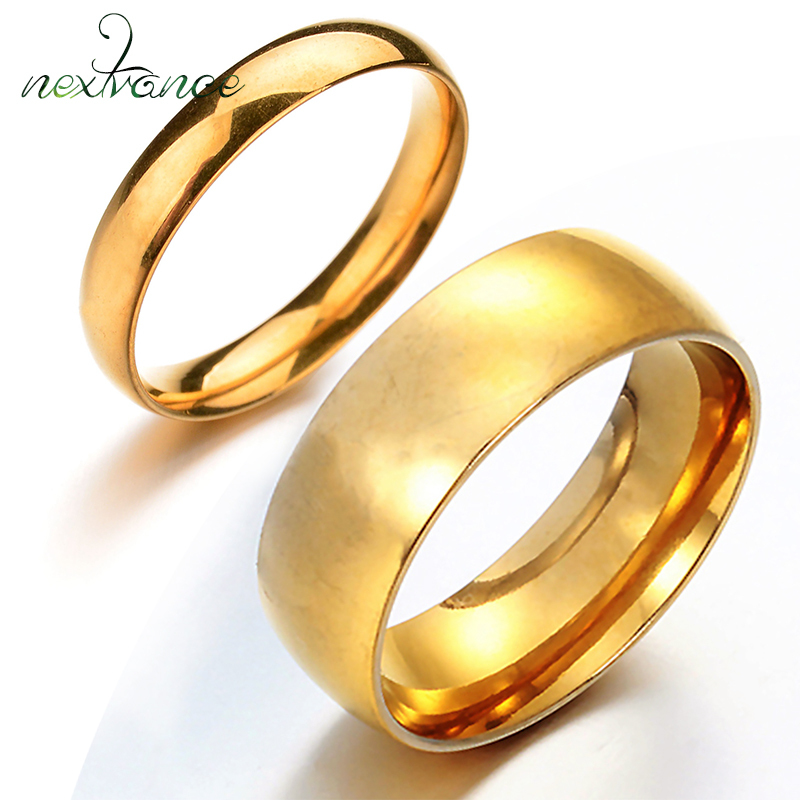 Nextvance Gold Color Wedding Couple Ring Stainless Steel Band Rings For Female Male Engagement Anniversary Jewelry