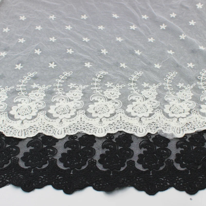 

YACKALASI Cotton Embroidered Lace Fabrics Sewing Floral Applique Lace 3D Butterfly Stars Flower Diy Apparel Trims Scalloped 43CM