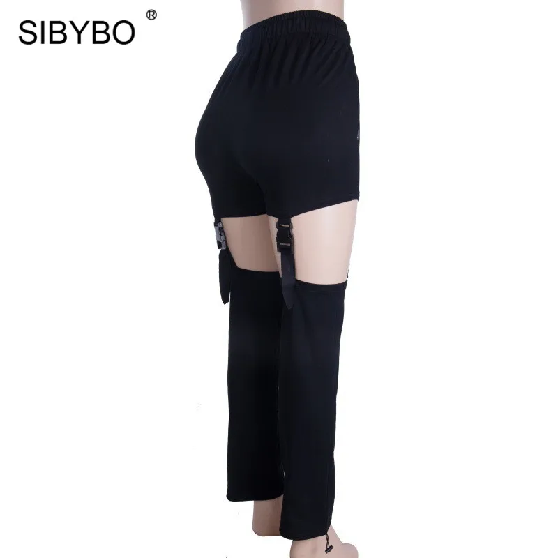 SIBYBO/сексуальные женские штаны-шаровары с высокой талией и пряжкой из хлопка, модные женские брюки Harajuku на молнии, повседневные женские штаны