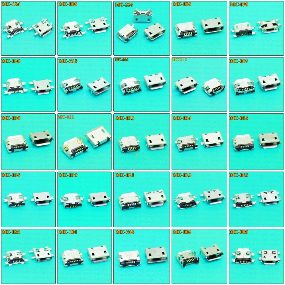 25Models Micro USB Jack 5p 5pin USB Charging Socket Connector for SONY/Samsung/Lenovo/Huawei/HTC/...Mobile Phone Tablet pc mid