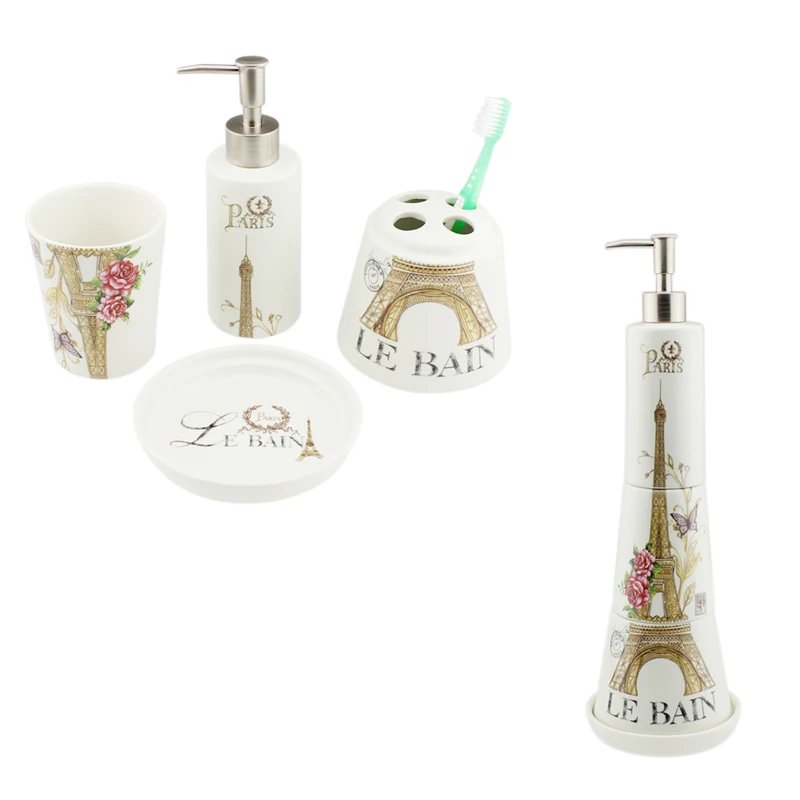 1 Set Ceramic Eiffel Tower Bath Accessory Soap Dispenser Pump Eiffel Tower Bath Accessory Set