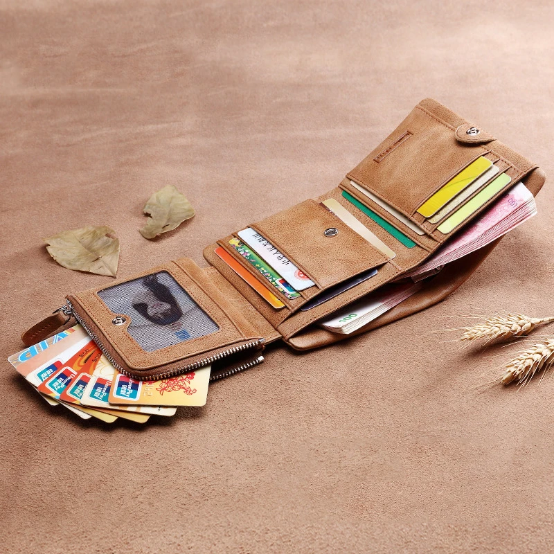 New Design Vintage Genuine High Quality Leather Wallet Men Credit Card Man Purses Zipper Card Holder Male Wallet Cartera Hombre