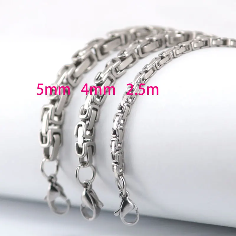 

2.5mm 4mm 5mm Men Chain Silver Tone 316 Stainless Steel 22cm Byzantine Box Link Necklace Bracelet