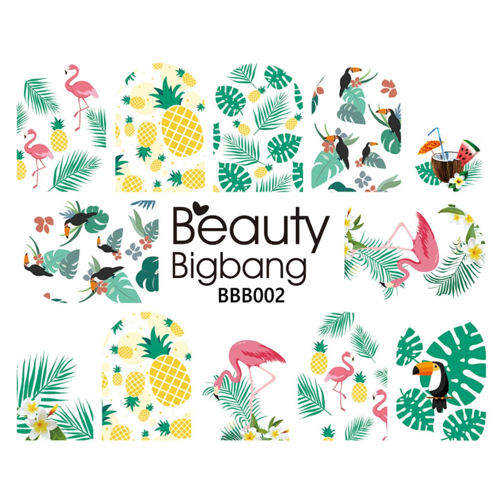 1 лист стикеров для дизайна ногтей BeautyBigBang наклейки с тропическим фламинго