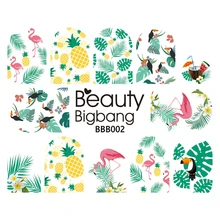 BeautyBigBang 1 גיליון נייל אמנות מדבקות מדבקות עיצובים טרופי פלמינגו אננס עלה קישוט ציפורן אמנות מדבקה(China)