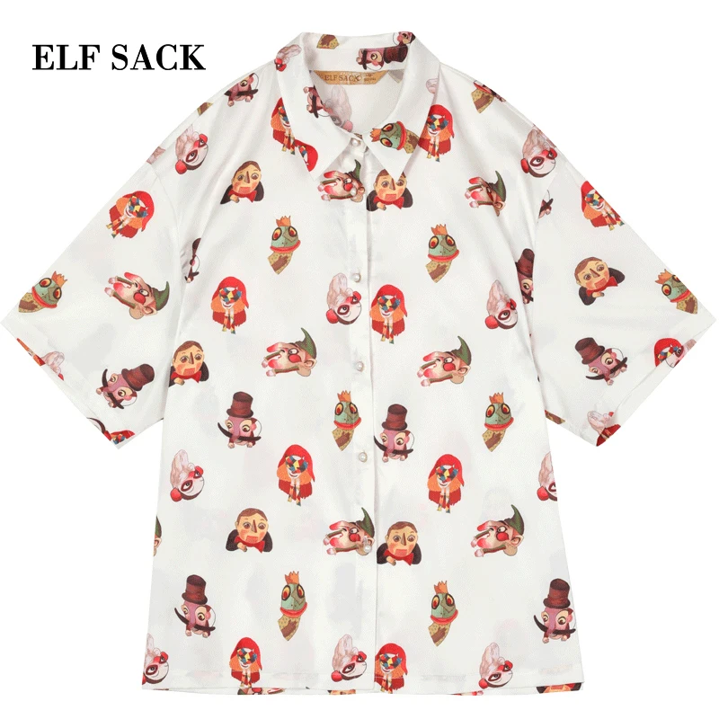 ELFSACK летние новые женские рубашки с мультяшным принтом блузки Повседневная