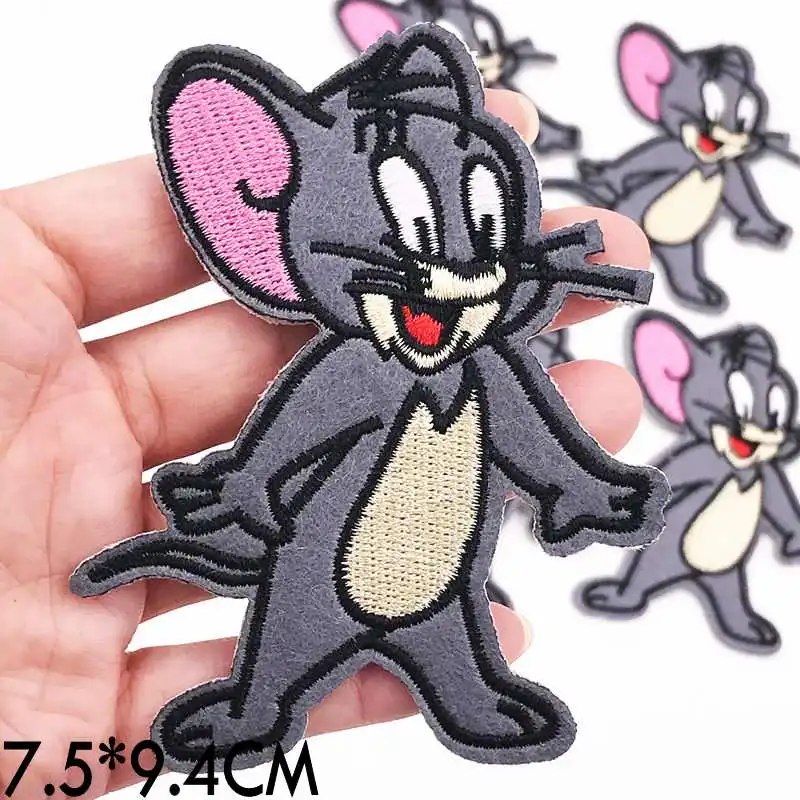 

10pcs Animal Cat mouse Applique Embroidery Patch Ironing On sewing Tom and Jerry Cartoon Patch Clothes Pants Fill Holes