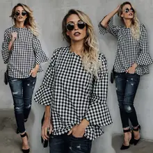 HIRIGIN Newest Fashion Women Long Sleeve Loose Blouse Casual Plaid Shirt