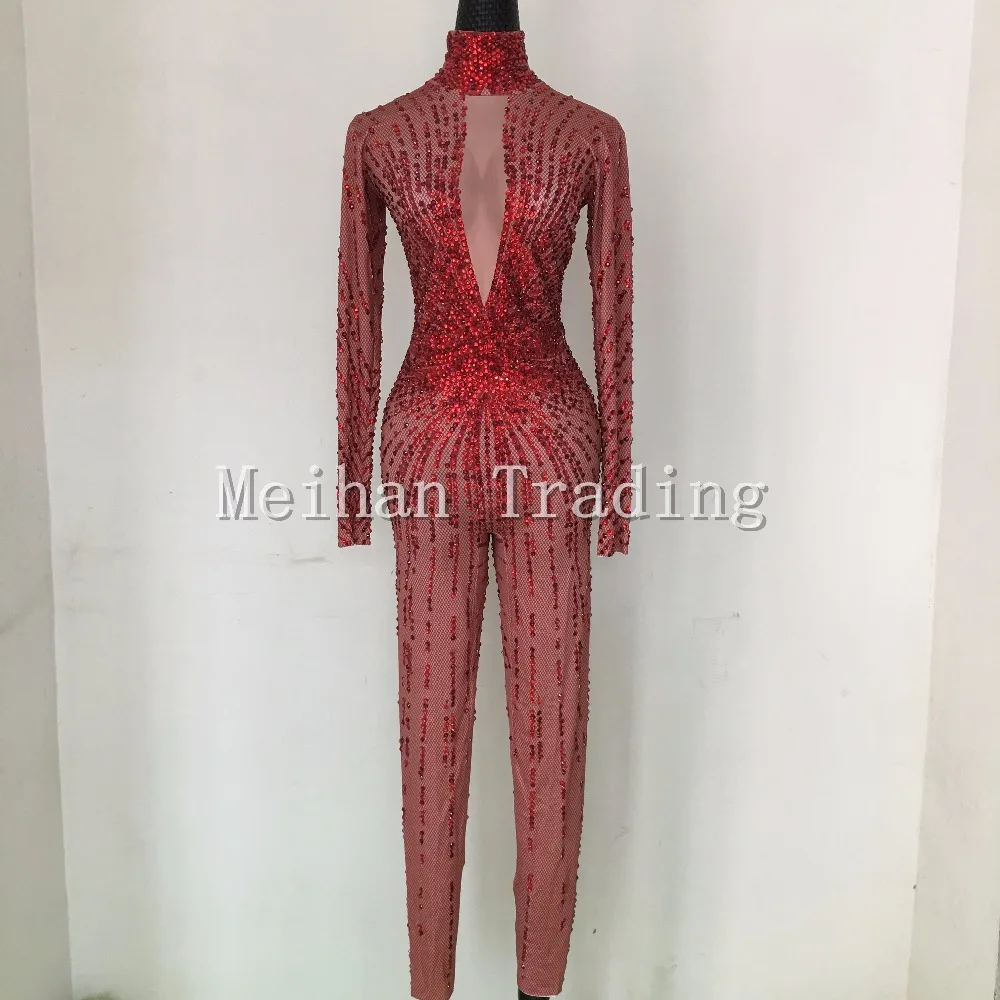 red rhinestone jumpsuit