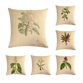 

Green Herb Cushion Covers Linen Cotton Hazelnuts Poppies Rue Sour Cherries Seed Home Decor Garden Gifts Throw Pillow Cases ZY39