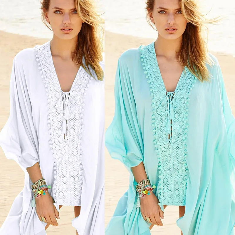 Robe De Plage Swimwear 2019 Swimsuit For Women's Dresses Dress Beach Summer Swimsuits Women Cover Up Cotton Tied Rope Loose 
