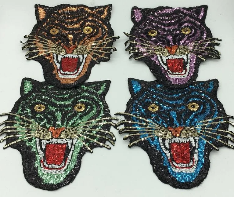 Buy 25*23cm Sequin Embroidered Tiger Patches For Clothing Sewing on Garment