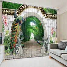 Custom 3D Chinese Curtains Modern Photo beautiful peacock nature landscape Blackout 3D Window Curtain For Living Room Bedroom