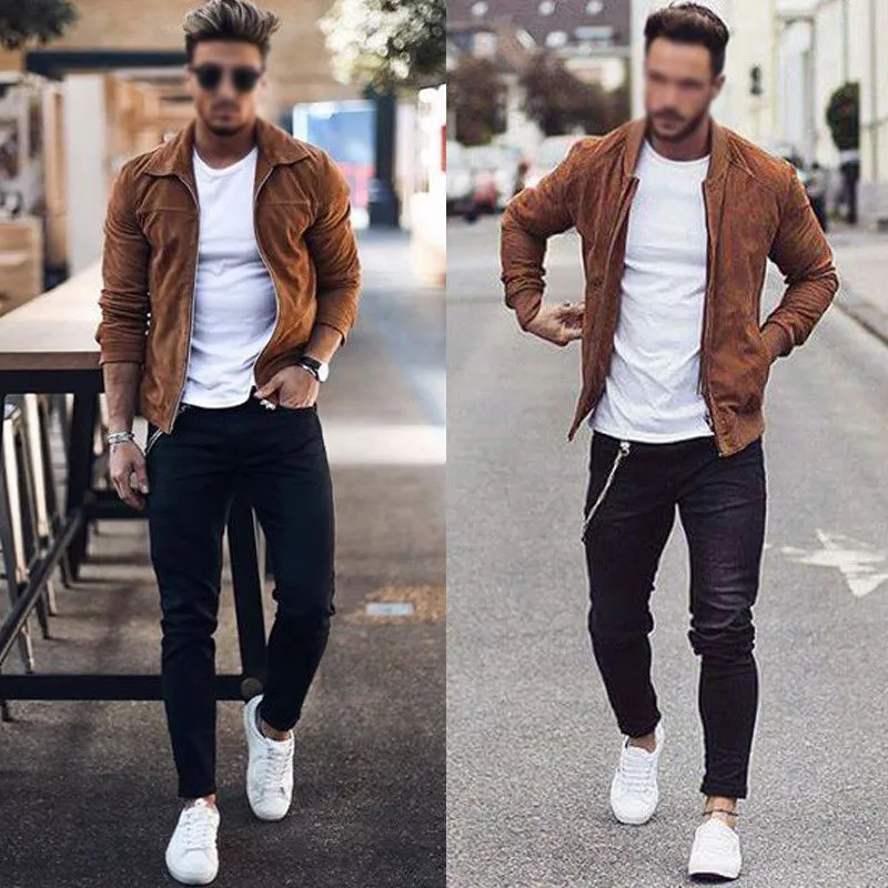 CYSINCOS модная мужская замшевая кожаная куртка Slim Fit Байкерская мотоциклетная куртка Пальто Верхняя одежда модная уличная