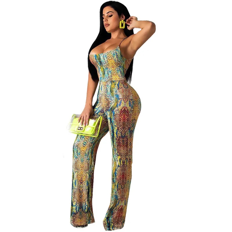

Snake Print Sexy Women Jumpsuit Romper Summer Party Overalls Female Backless Club Rompers Womens Jumpsuit Long Trousers Pants