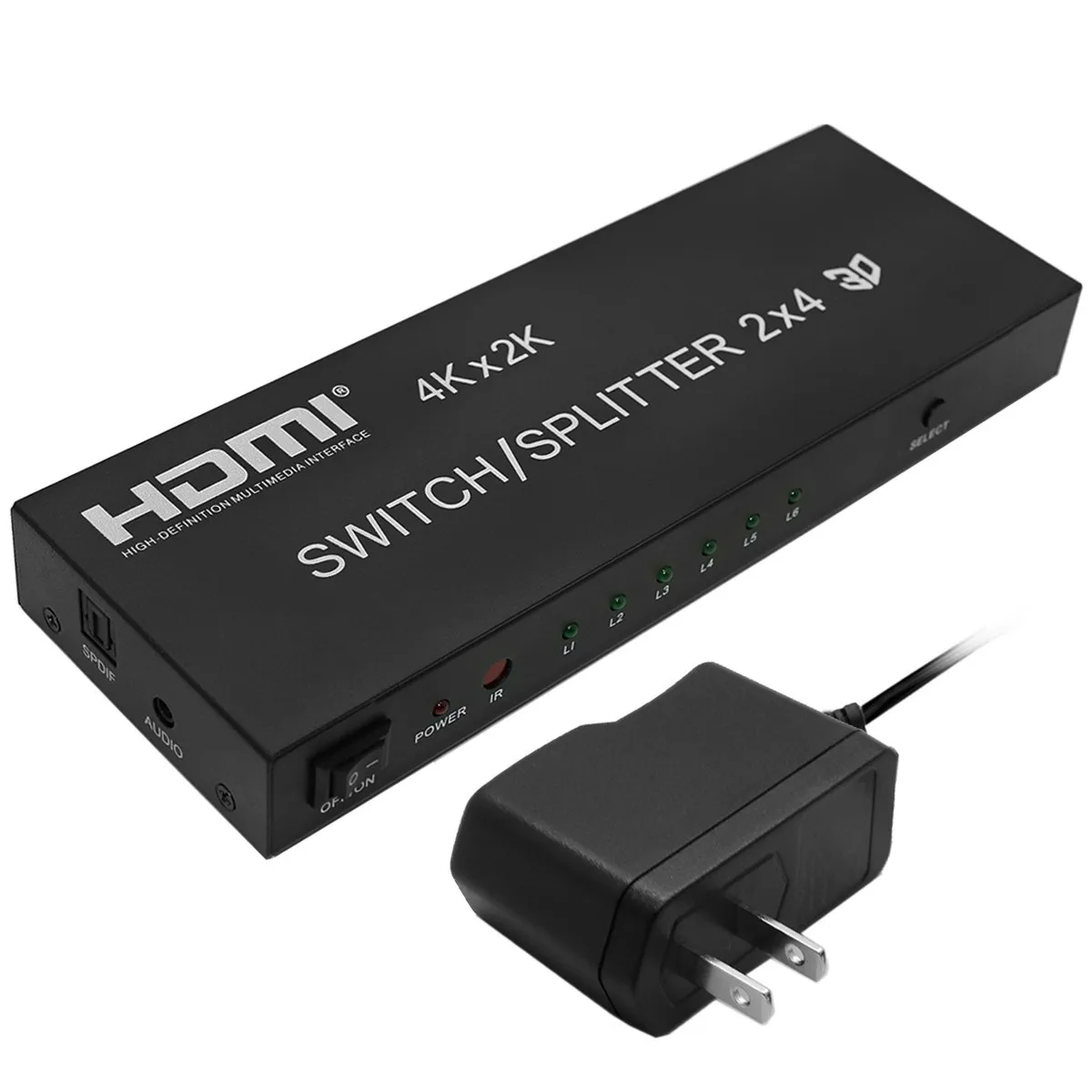 

5PCS HDMI 2X4 Splitter Switch 3D 4K HDMI Matrix Switcher 2 in 4 with 3.5 mm/ SPDIF audio output for HDTV PC DVD PS3