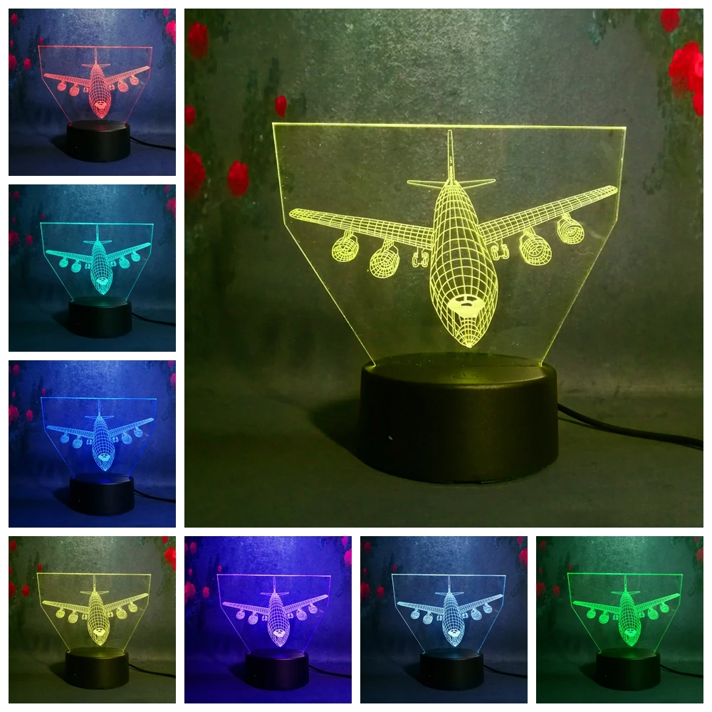 Free Shipping Cool Aircraft 3D Night Light 7 Color Remote Touch Multi Led Lights Christmas Halloween Kids child Birthday Gifts | Освещение