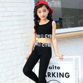 

Kids Hip Hop Clothing Clothes Dance Costume for Girls Vest sweatpants Top Jogger Pants Jazz Ballroom Dancing Streetwear DQ11323