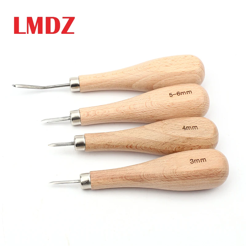 LMDZ 1pcs Leather Craft Wooden Diamond Rhombus Awl 3mm 4mm 5-6mm DIY Leather Stitching Sewing Awl Leathercraft Punch Tool