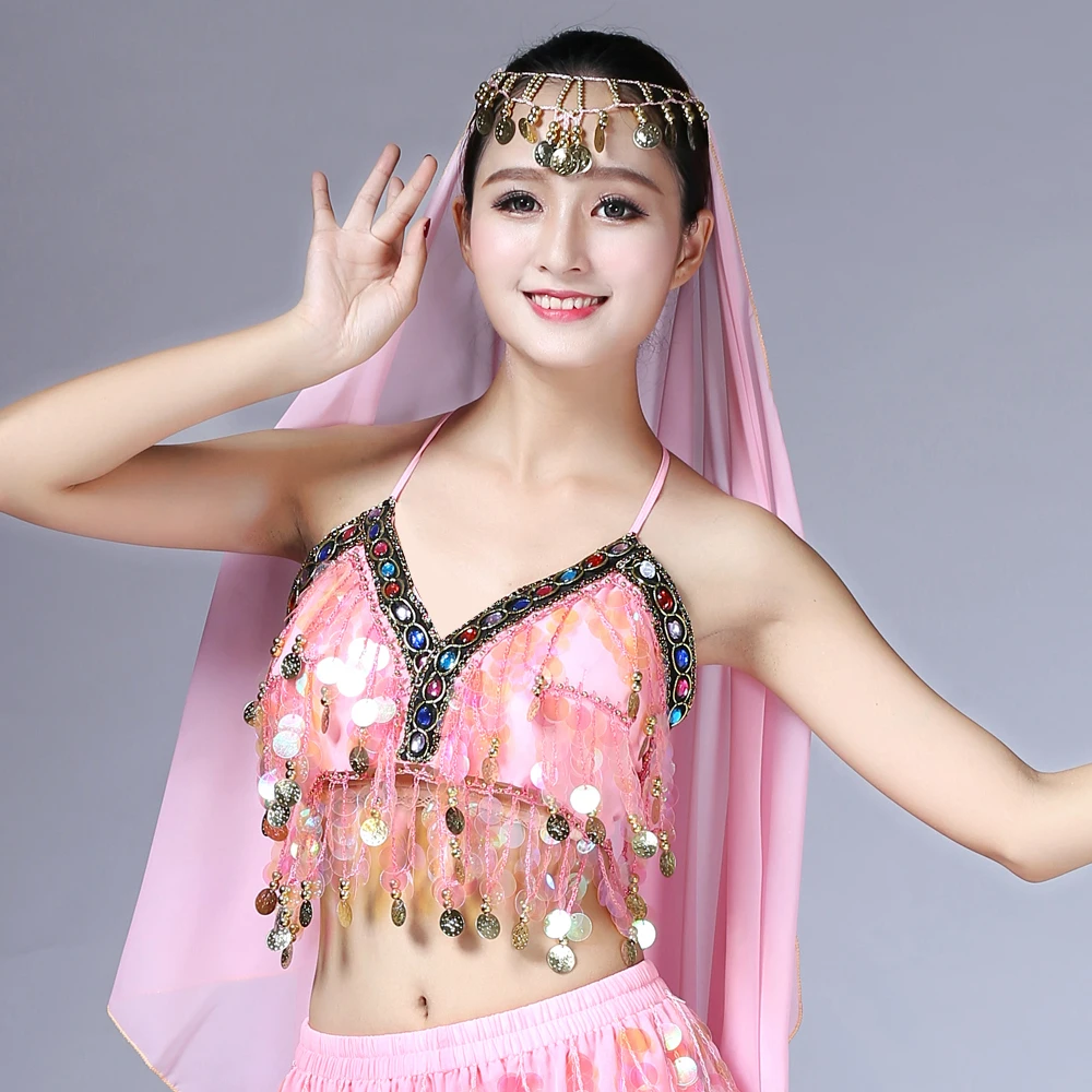 Rainbow Sequin Tassel Mermaid Mirror Festival Body Harness Bra Bralette Crop Top Beading Coins Lace-Up Chiffon Boho Cami Top