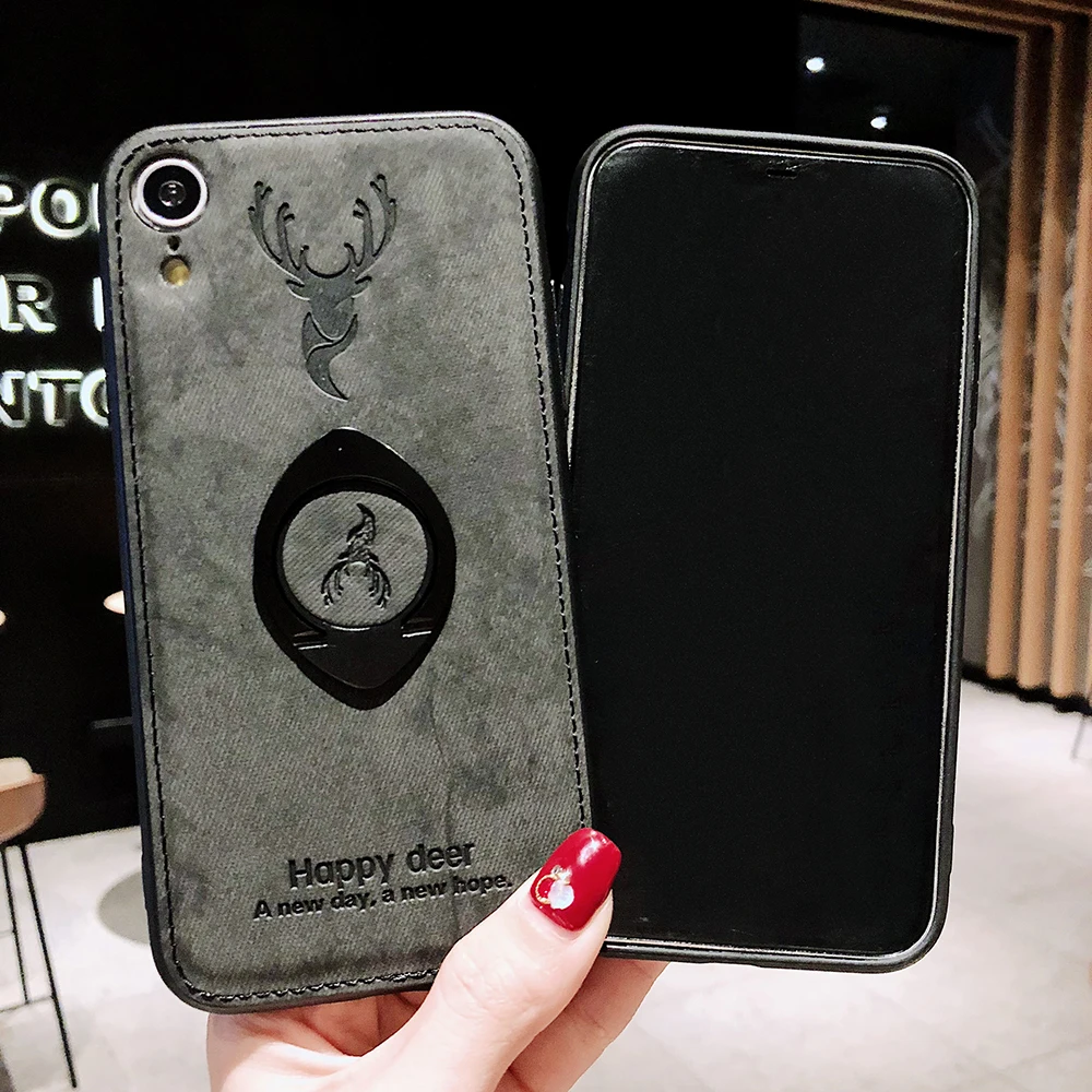 50x iCasibe чехол для iPhone XS Max XR X олень ткань текстура держатель Стенд чехол с кольцом для пальца для iPhone 7 8 плюс 6 6S силиконовый чехол